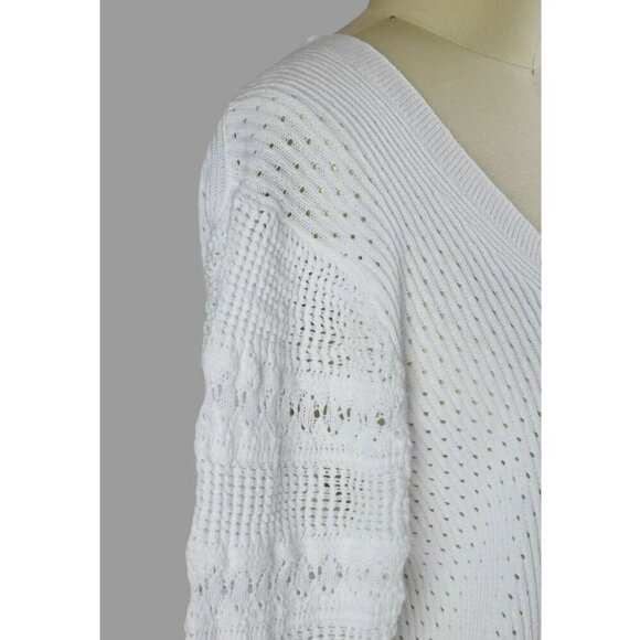ELIE TAHARI NOVELTY STITCH WHITE COTTON SWEATER - Picture 5 of 10